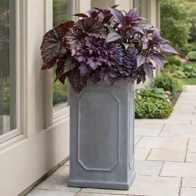 Idealist Tall Chelsea Outdoor Plant Pot in Grey, Faux Lead Style Ceramic and Concrete Planter, Height: 64 cm, Width: 31 cm, Depth: 31 cm