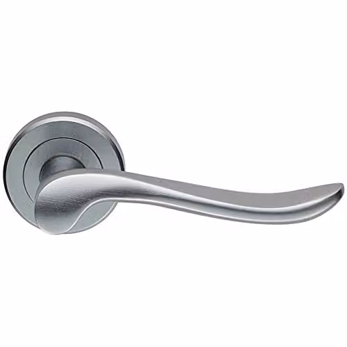 Loops Pair Scroll Shaped Lever Handle on Round Rose with Concealed Fix, Satin Chrome – 1