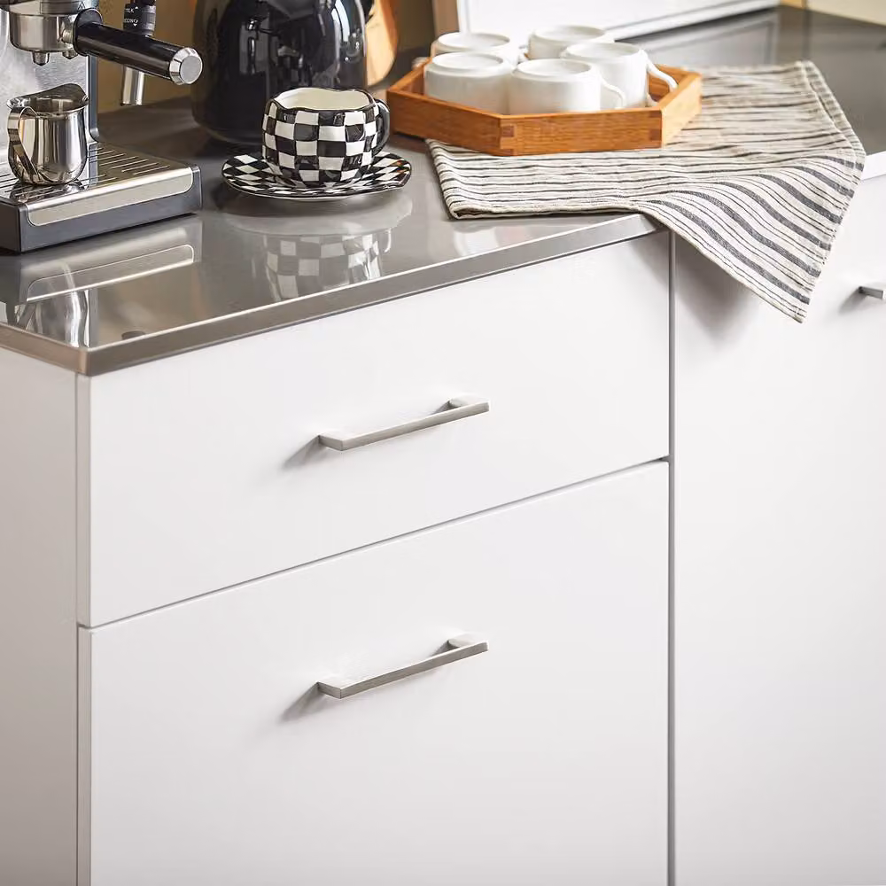 SoBuy Mobile Kitchen Island with Stainless Steel Top in White – 3