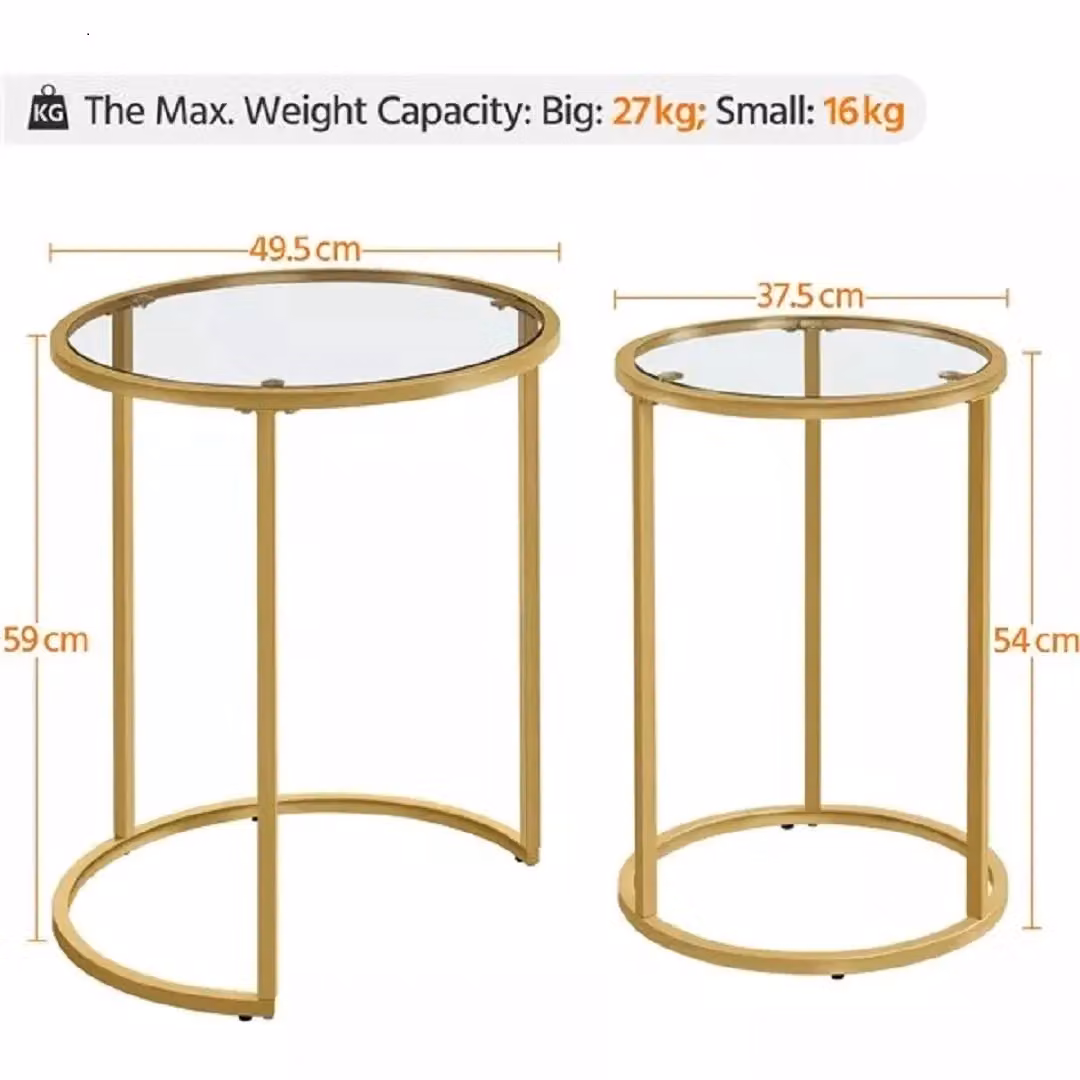 EONLION Mustard Gold Nesting Tables with Round Glass Tops and Metal Frames – 2