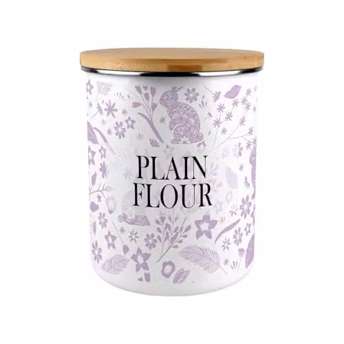 Purely Home Lilac Rabbits Plain Flour Canister, Purple Enamel Airtight Kitchen Storage Tin, 2.7 l
