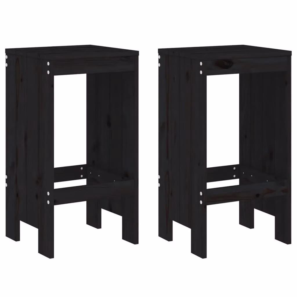 Berkfield Home Set of 2 Black Rustic Solid Pine Bar Stools, W/D/H: 40 x 36 x 75 cm – 2