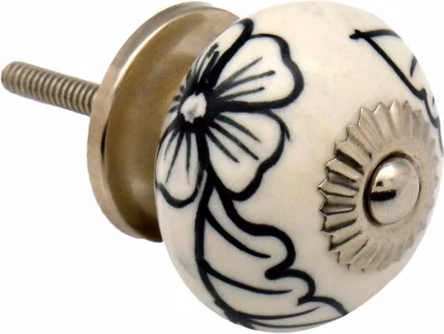Nicola Spring Pack of 12 Black and White Ceramic Porcelain Cabinet Knobs with Threaded Stem