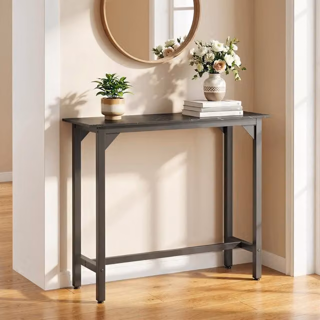 HOMCOM Black Marble Effect Bar Coffee Table with Adjustable Footpads in Black