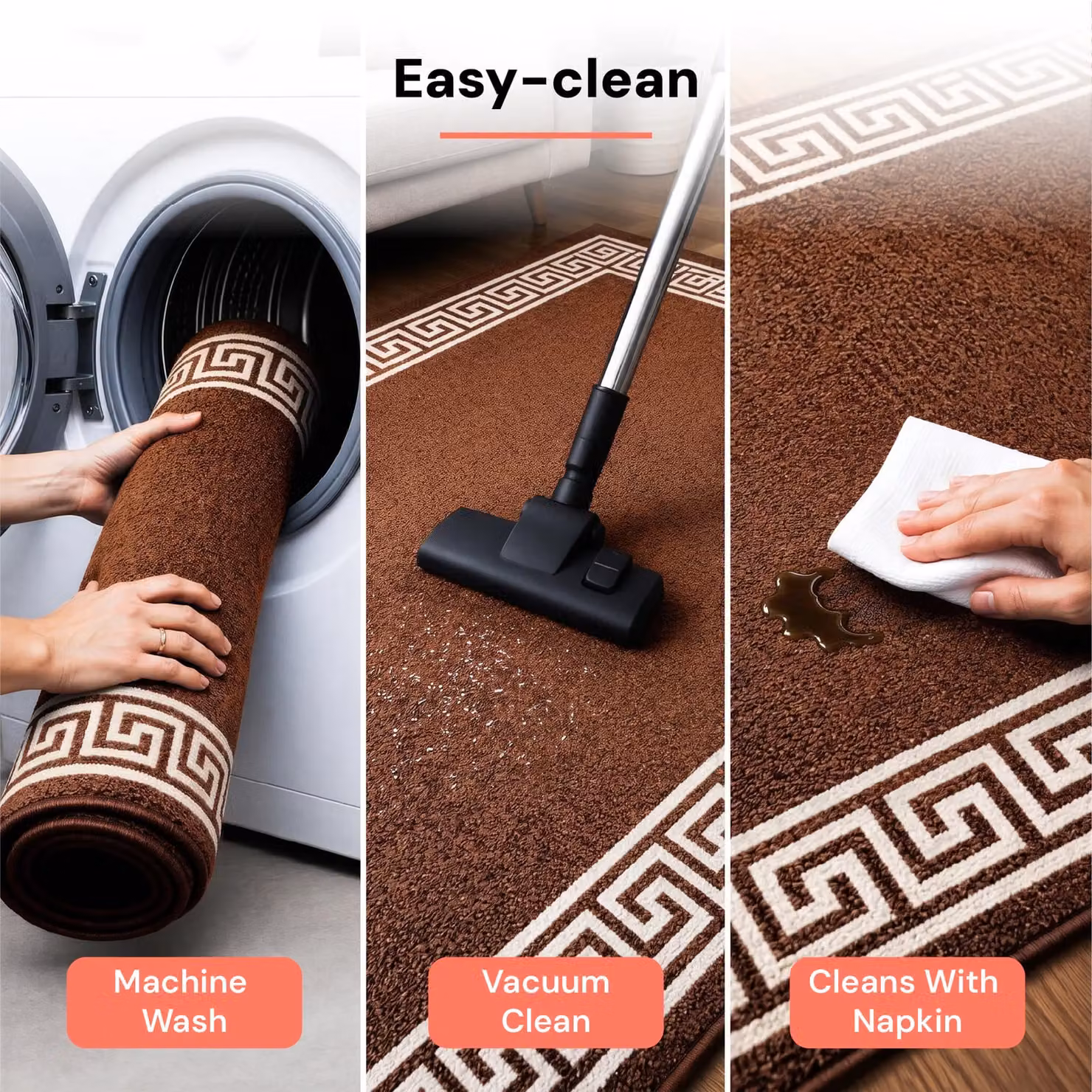Smart Living Greekey Heavy Duty Non Slip Machine Washable Hallway and Kitchen Door Mat, Dark Brown, W: 67 cm, D: 120 cm – 4