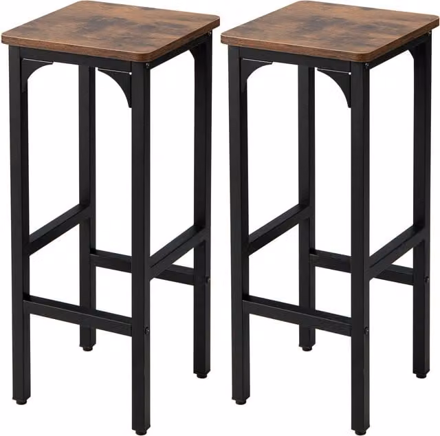 COSTWAY Set of 2 Industrial Dining Bar Chairs in Brown Wood and Metal, Height: 71 cm