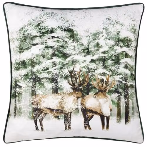 Furn Classic Reindeer Velvet Piped Cushion in Green and White, W/D/H: 43 x 43 x 43 cm