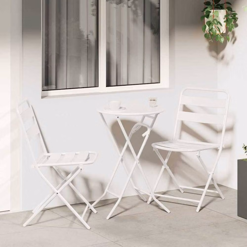 Berkfield Home 3 Piece White Steel Folding Bistro Set – 2