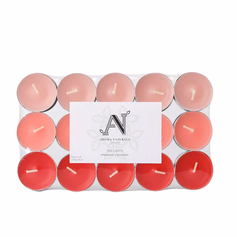 Aroma Naturals Strawberry and Raspberry Scented Tealight Candles, 30 Pack, Multicolour, D: 3.77 cm, H: 1.45 cm – 2