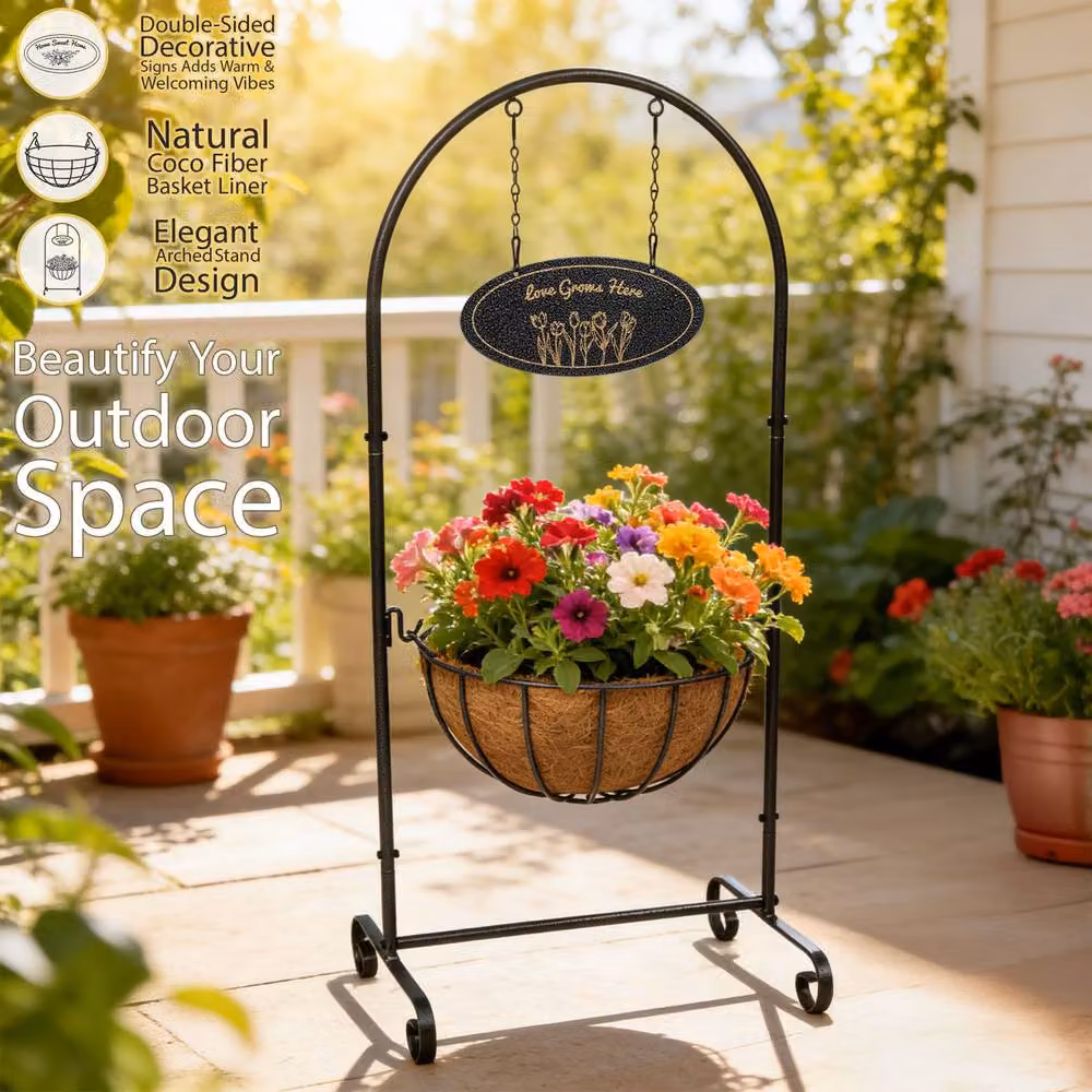 Crystals Welcome Flower Planter Black Metal Tub, Diameter: 35.56 cm – 2
