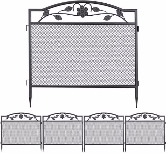 NESTLUNE 5-Piece Dense Web Metal Garden Fence for Outdoor Flower Beds, Black, W/H: 100 x 15 cm