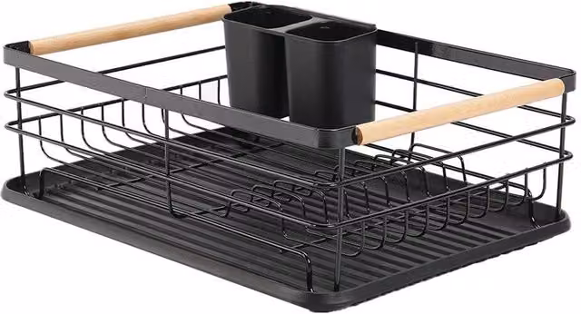 VOGREX Black Metal Dish Drainer with Cutlery Holder and Plate Rack – 1