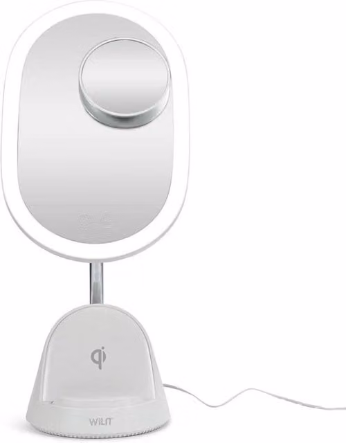 SPETLEK White Magnifying Makeup Mirror with Dimmable LED Light and Wireless Phone Charger