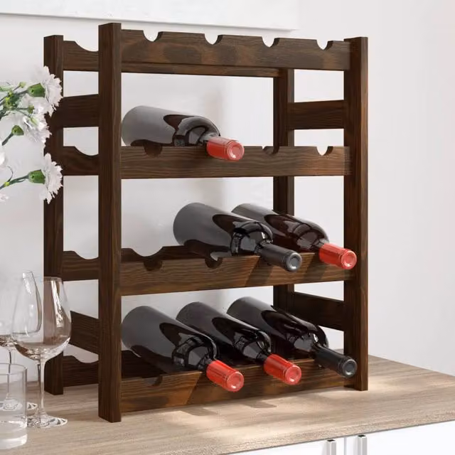 Berkfield Home Rustic Brown Solid Pine Wall Mounted Wine Rack for 16 Bottles – 1