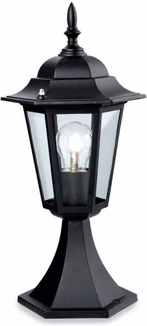 Netlighting 6 Panel Lantern Pillar Black IP43 with Transparent Glass and E27 Socket