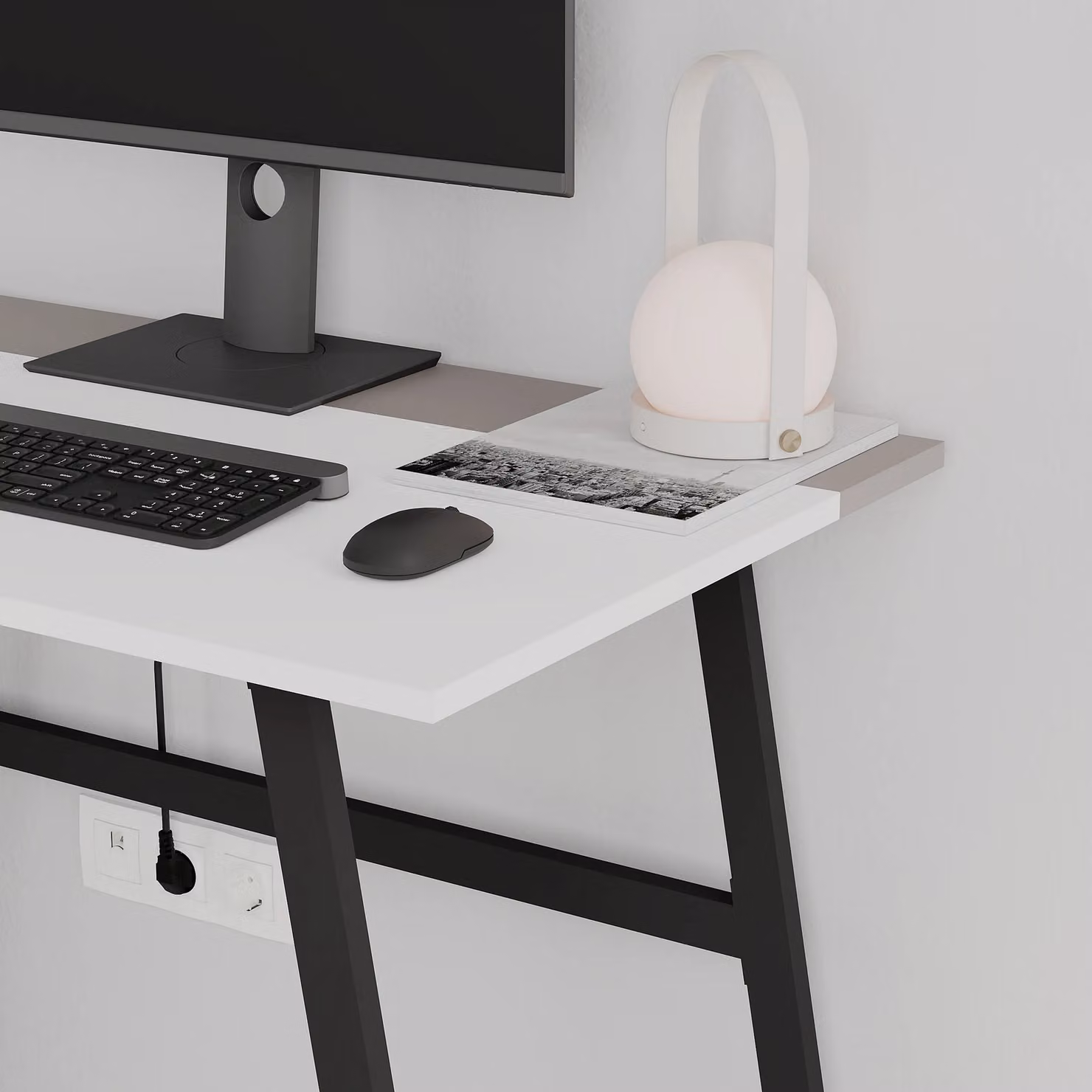 Decortie Kemre Compact Rectangular Writing Desk with Black Metal Legs in White or Black – 3
