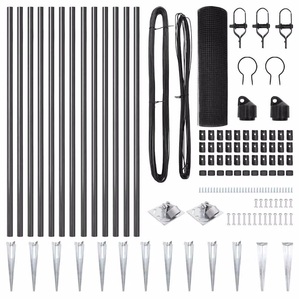 Berkfield Home Grey Steel Welded Wire Fence with 13 Round Spike Posts, W: 25 m, H: 0.8 m – 4