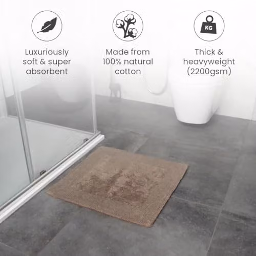 Allure Bath Fashions Elegance Reversible Heavyweight Cotton Square Shower Mat, Brown, W/D: 55 x 55 cm – 3