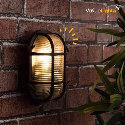 ValueLights Bow Nautical Oval Bulkhead IP64 Outdoor Garden Wall Light in Bronze and Rust Effect – 8