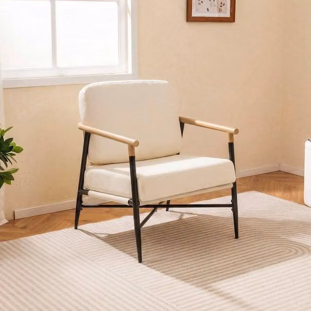 KORVIXA Modern Beige Fabric Lounge Chair with Armrests and Metal Frame, H 100 cm x W 100 cm x D 66 cm
