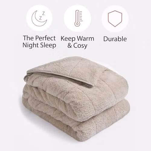 OHS Teddy Fleece Sensory Sleep Therapy Weighted Blanket, 6kg, Beige, W/D/H: 125 x 180 cm – 2
