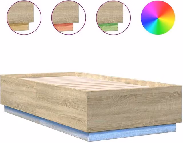 Berkfield Home Sonoma Oak Single Bed Frame with LED Lighting and USB Charging Port, Light Brown, W/D/H: 90 x 190 cm