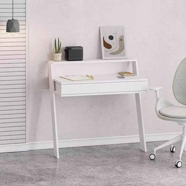 FORGEVIO Matt White Minimalist Wall Mounted Floating Writing Desk for Home Office – 1