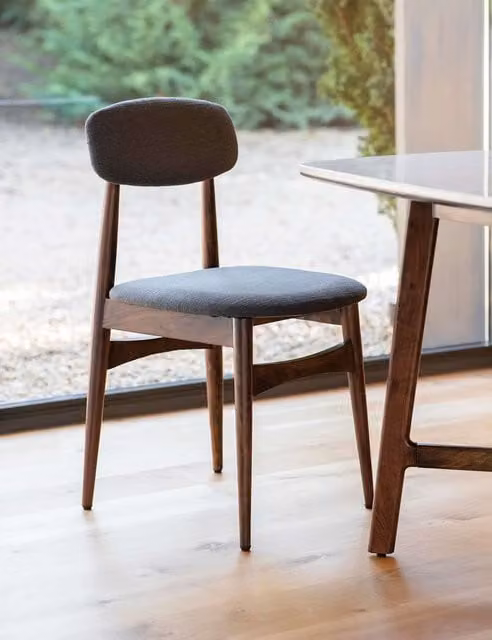 Gallery Direct Set of 2 Barcelona Mid-Century Dining Chairs in Brown Acacia Wood with Fabric Upholstery