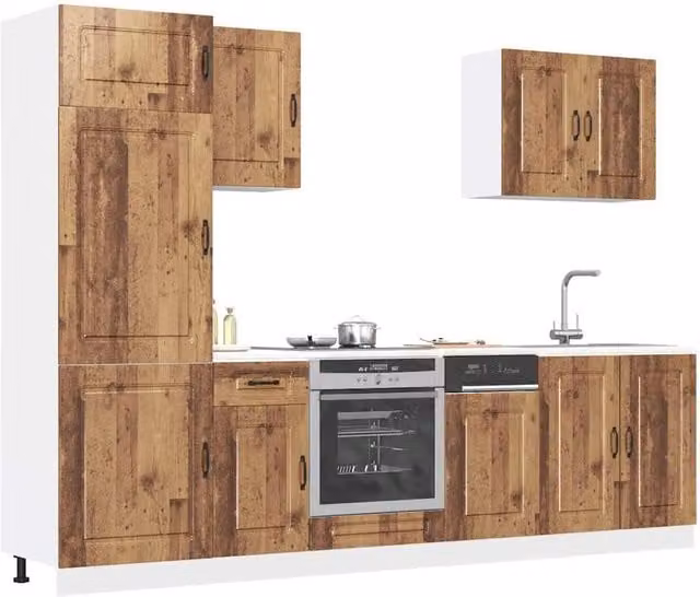 Berkfield Home Kalmar 7 Piece Kitchen Cabinet Set in Brown Old Wood Engineered Wood – 1