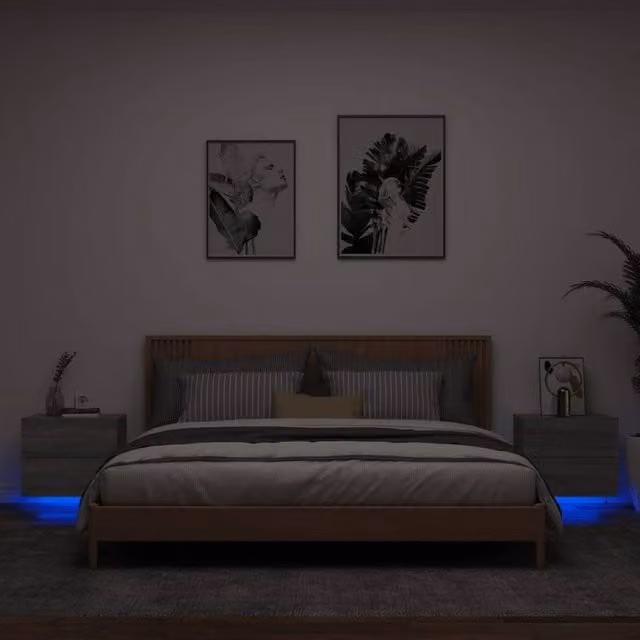 Berkfield Home Wall-mounted Bedside Cabinets with Integrated LED Lights, Set of 2, Grey Sonoma – 1