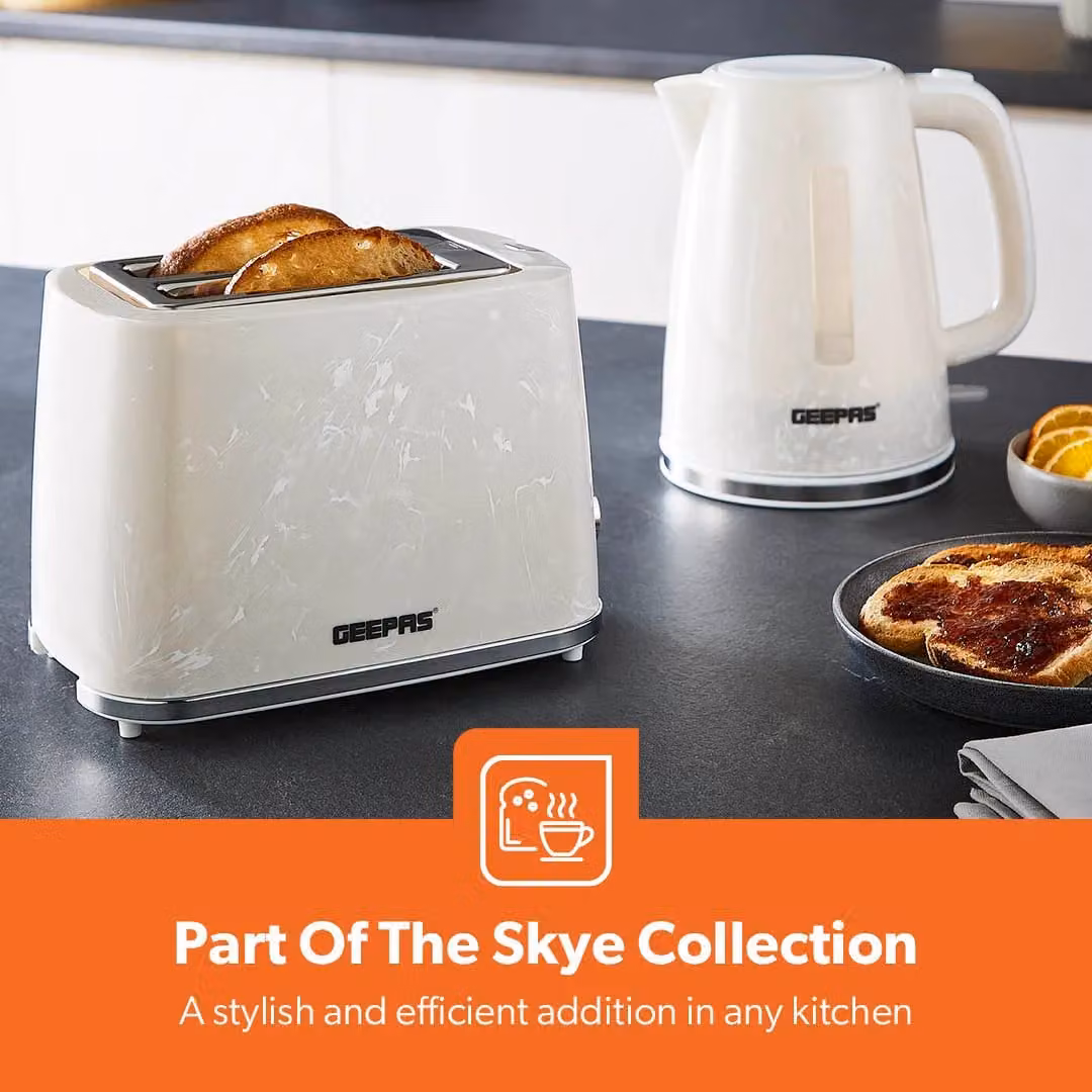 Geepas Skye Collection 1.7L Kettle and 2 Slice Bread Toaster Combo Set in White