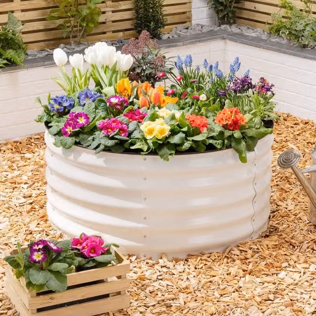 Christow Circular Raised Garden Bed in Beige Galvanised Steel