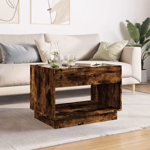 Berkfield Home Infinity LED Decorative Coffee Table in Smoked Oak and Brown, W/D/H: 70 x 50 x 50 cm – 1