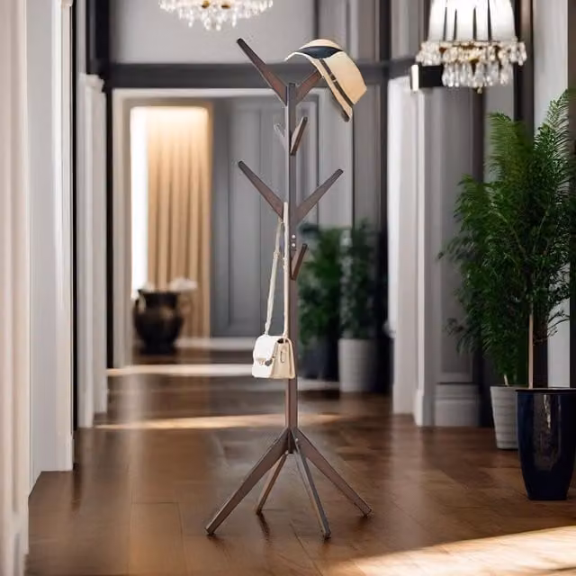 Rafaelo Mobilia Birch Wood Coat Stand with 8 Hooks in Brown – 1