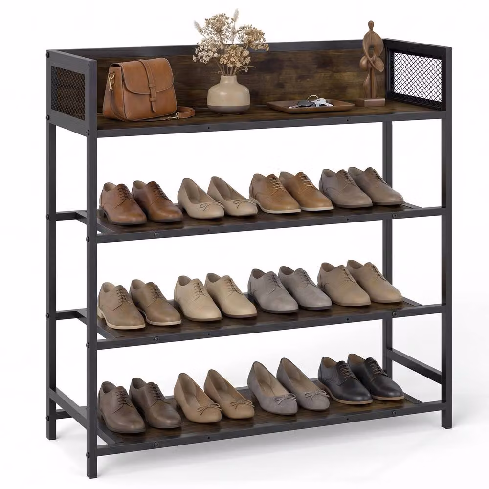 Gymax Industrial 4-Tier Metal Shoe Rack Organizer in Brown and Black – 10