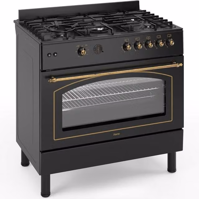 Ferre 90cm Freestanding Gas Range Cooker with Double Turbo Fan and 5 Burners, Black