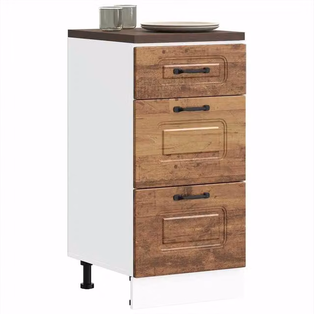 Berkfield Home Kalmar Kitchen Base Cabinet in Old Wood Brown and Multicolour Rustic Engineered Wood – 1