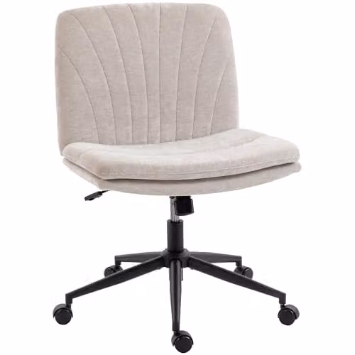 HOMCOM Armless Modern Task Chair in Beige with 360 Degree Swivel and Castors, W/D/H: 62 x 67 x 83 cm – 1