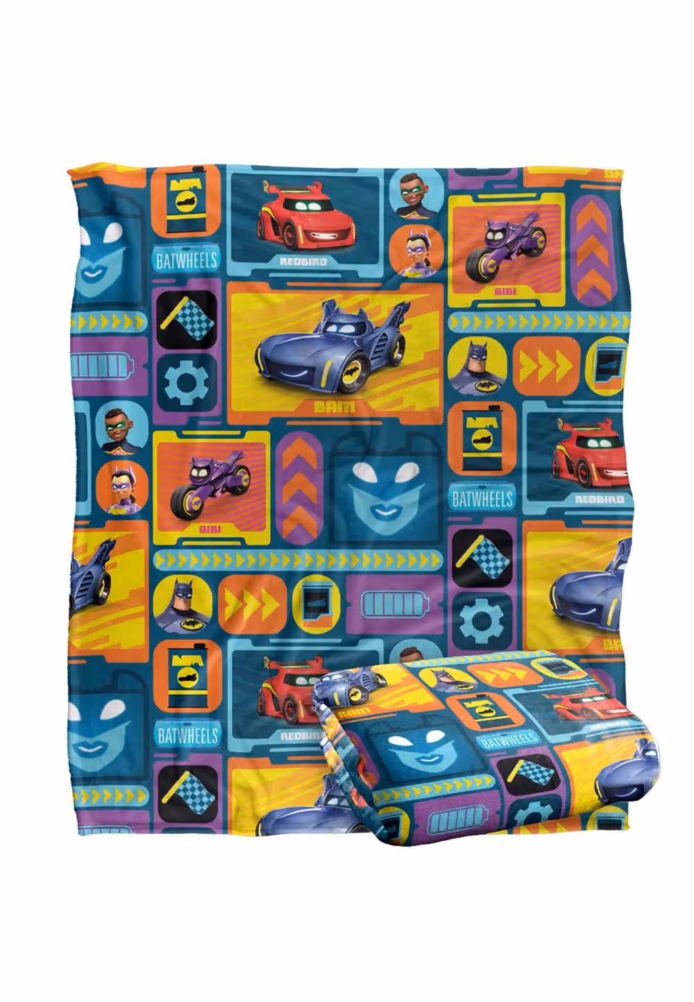 DC Comics Batwheels Fleece Blanket, White and Multicolour, W: 152 cm, D: 127 cm – 2