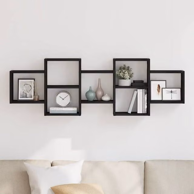 Berkfield Home Black Oak Wall Shelf, W/D/H: 129 x 18 x 42 cm
