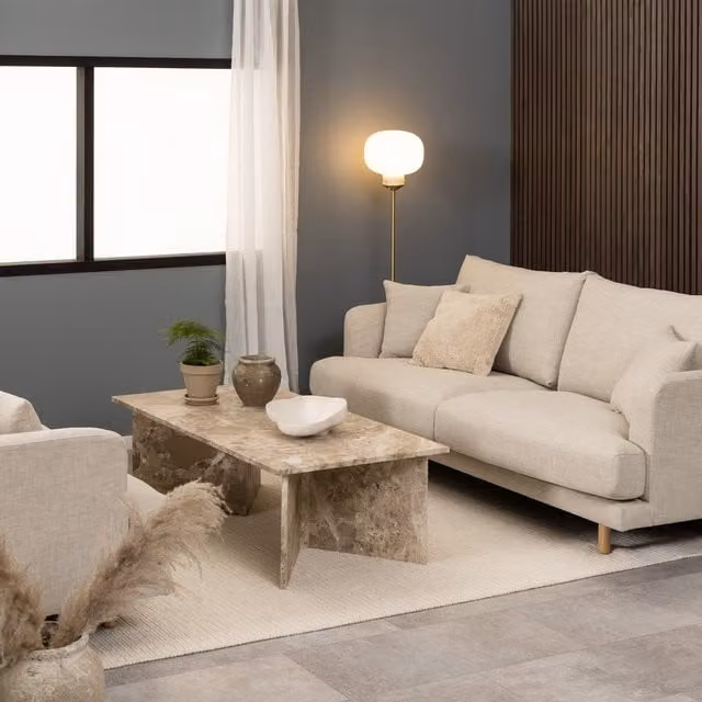 Furniture To Go Vega Coffee Table in Brown with Marble Stone Top