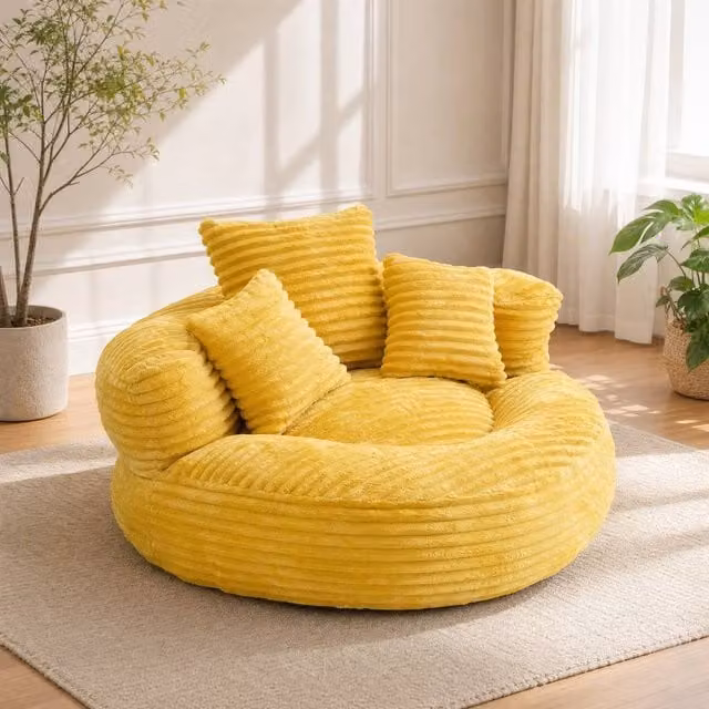 STILVORA Bean Bag Chair with Armrests and 3 Pillows, Yellow – 1