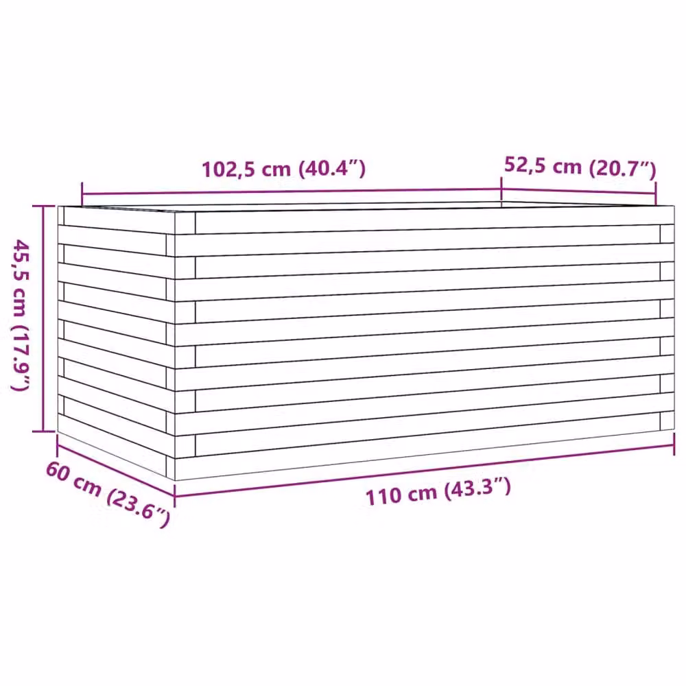 Berkfield Home Decorative Garden Planter in Waxed Brown Solid Pine Wood, W: 110 cm, D: 60 cm, H: 45.5 cm – 2