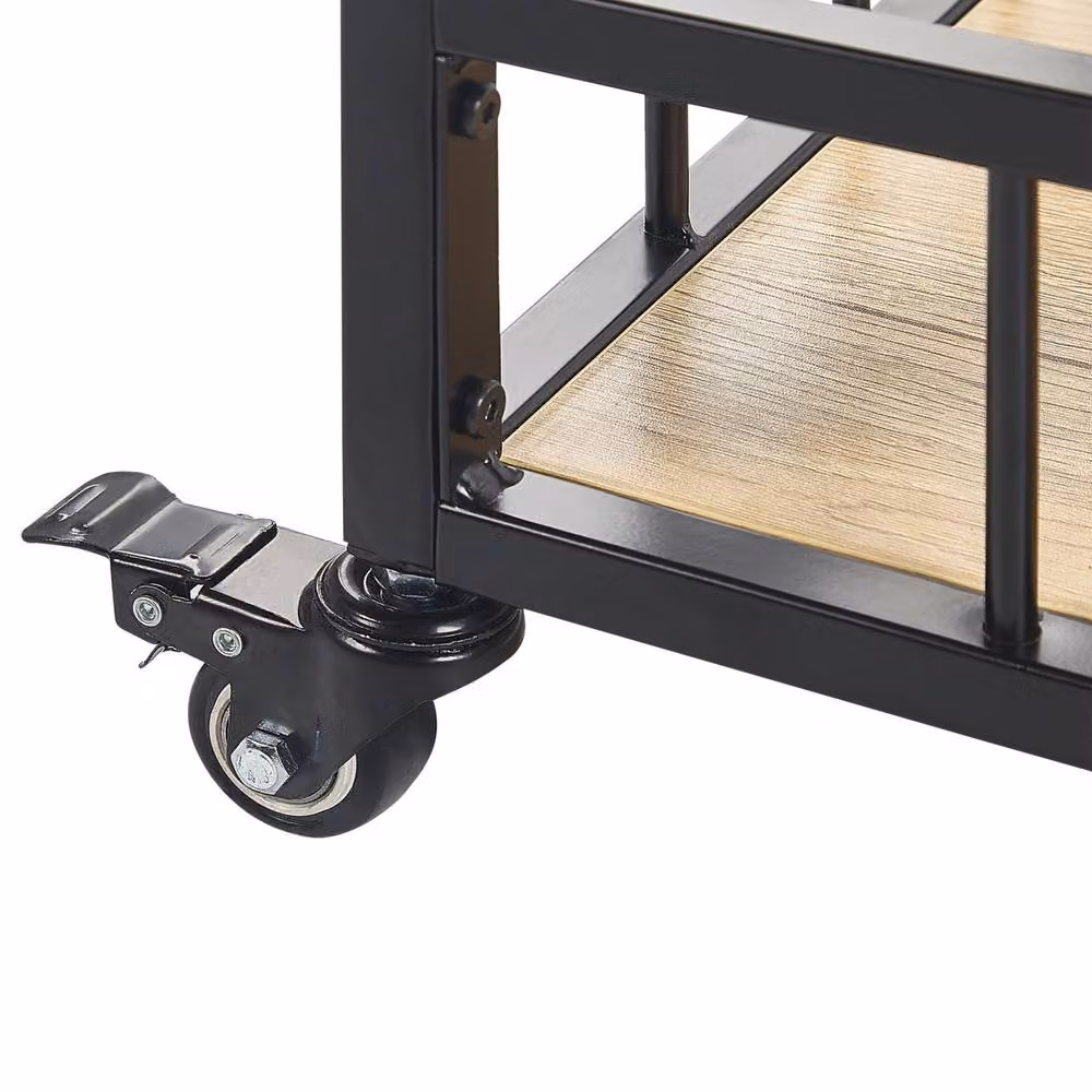 Wyld and Coco Industrial Kitchen Trolley with Wine Rack, Brown Wood Top and Black Metal Frame – 4