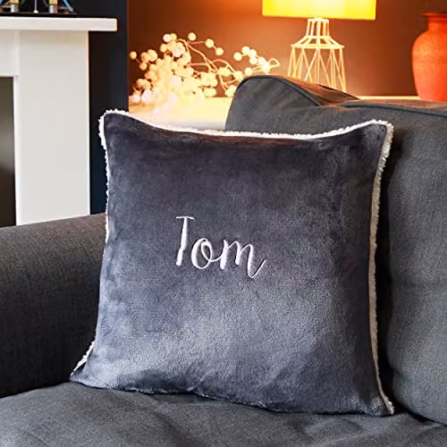 Duncan Stewart Personalised Sherpa Style Square Cushion, Blue, W/D/H: 45 x 45 x 45 cm