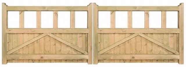 Burbage Iron Craft Quorn Low Pressure Treated Double Driveway Garden Gate, Brown, W: 360 cm, H: 90 cm