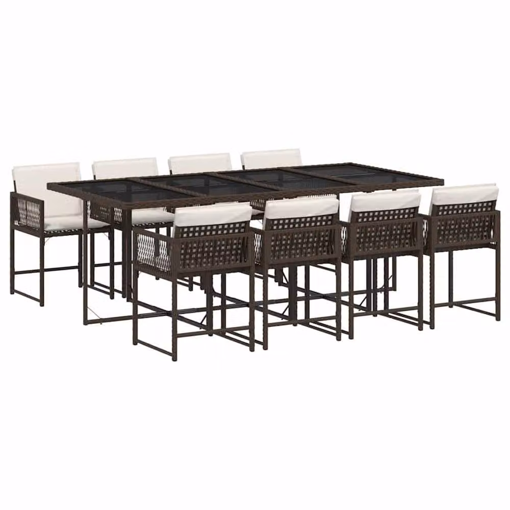 Berkfield Home 9 Piece Brown Poly Rattan Garden Dining Set with Cushions – 2