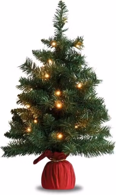 NESTLUNE Small Pre-Lit Tabletop Christmas Tree in Green with 20 Warm White LEDs, H: 100 cm, W: 60 cm, D: 60.96 cm – 1
