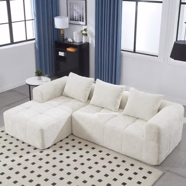 Aosom UK Modular L-Shaped Upholstered Sofa Bed with Sleeper Function and Scatter Cushions, Beige, W/D/H: 250 x 158 x 60 cm