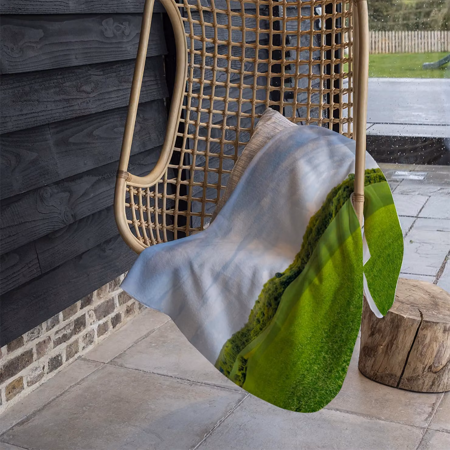 Benjamin Tate Design Summer Landscape Fleece Blanket in Green, Beige and Multicolour, W/D/H: 120 x 150 cm – 2